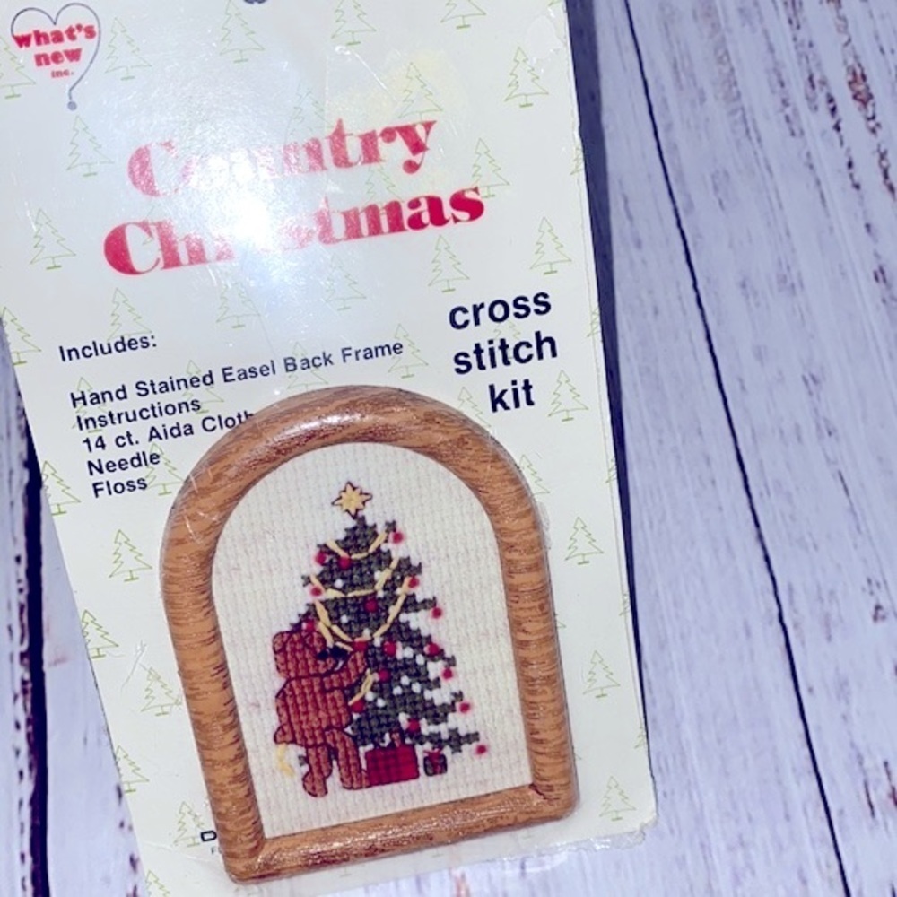 Vintage Teddy with Christmas tree embroidery kit new in package